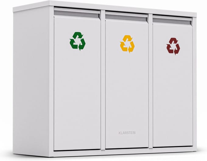 Klarstein Prullenbak - 3 Compartimenten - 45 Liter - 3 Recyclingbakken - Muurinstallatie mogelijk - Wit