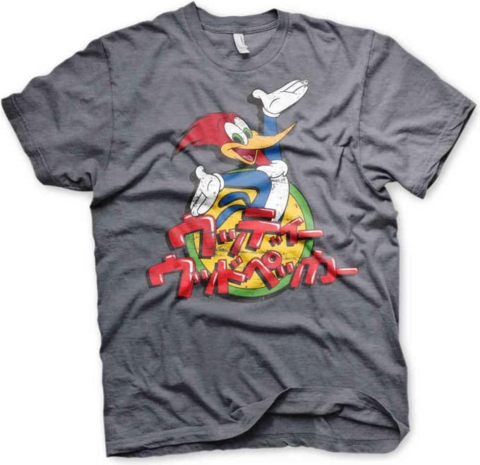 Woody Woodpecker Heren Tshirt -L- Washed Japanese Logo Grijs