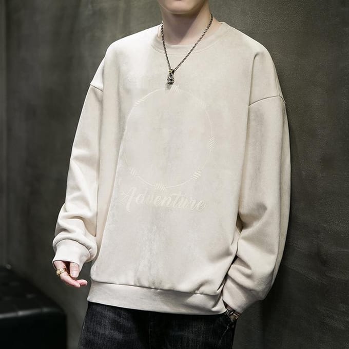 Lente Sweatshirt Heren Trendy Koreaans Suède Los T-shirt Lente en Herfst Onderhemd met Top Trendy Kleding 3XL white