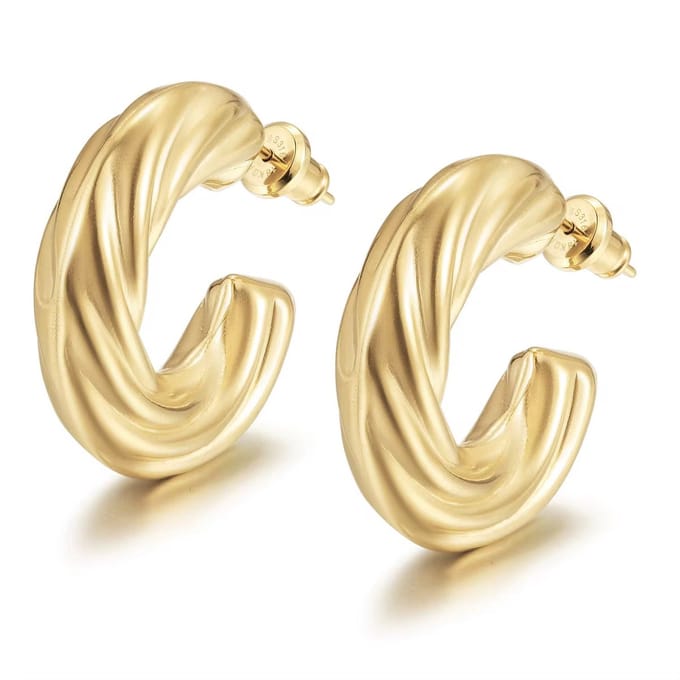 Wave Hoop Earrings Gold 14K