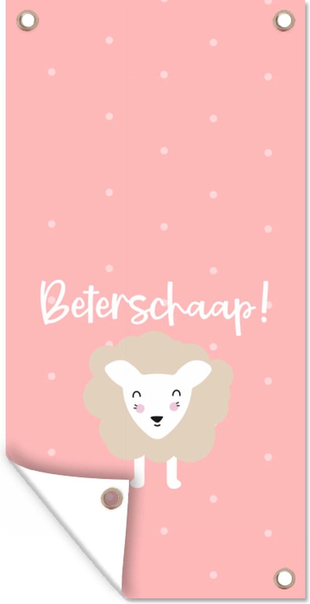 Schuttingposter Sterkte - Quotes - Stippen - Schaap - 100x200 cm - Tuindoek