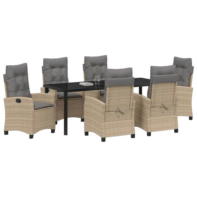 vidaXL - Tuin - Eettafel - Set - 7 - st - Beige - poly - rattan