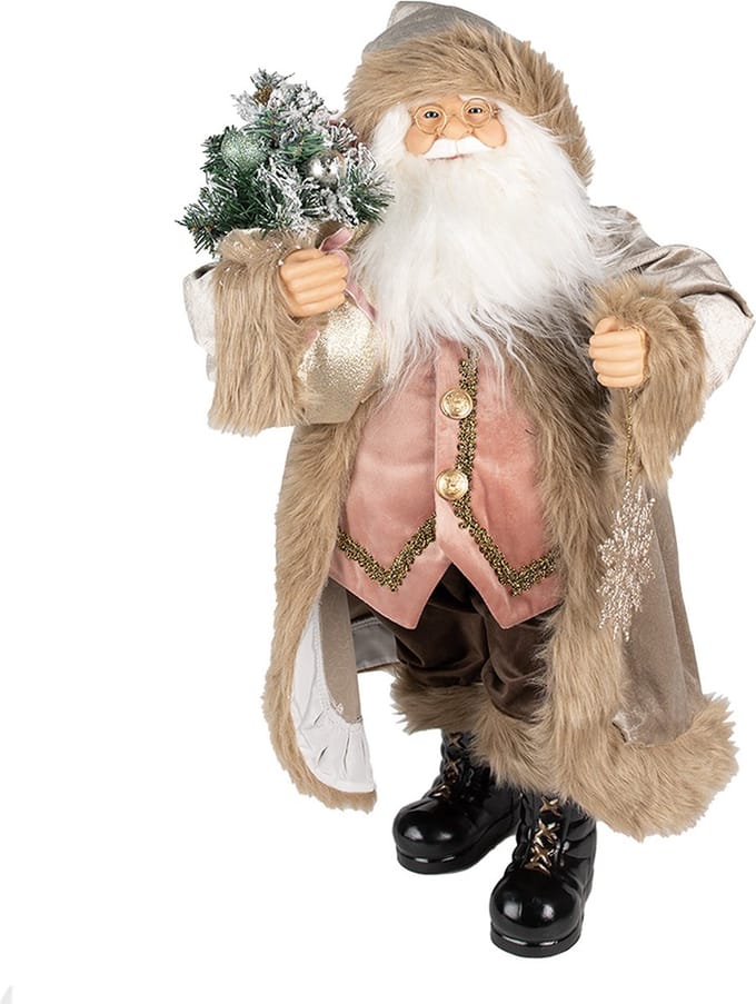 Clayre & Eef Beeld Kerstman 30 cm Beige Kunststof Kerstfiguren