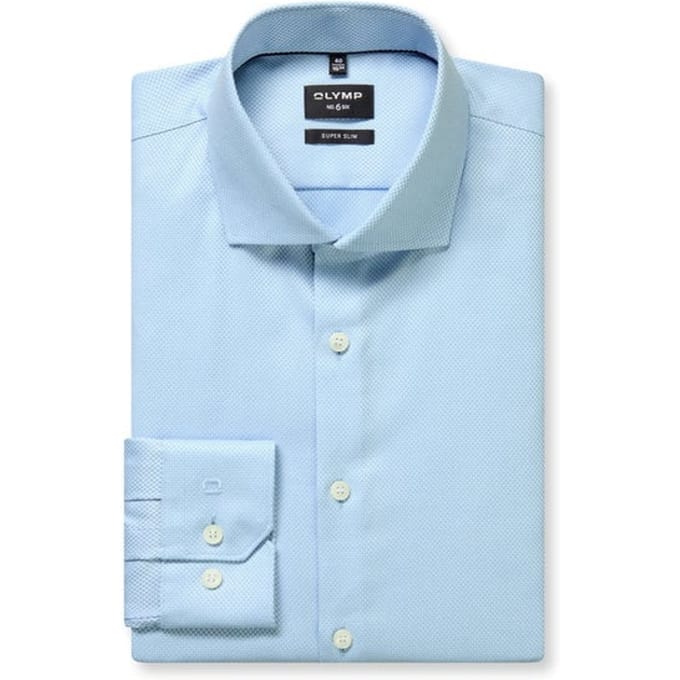 OLYMP No. 6 Six super slim fit overhemd - structuur - lichtblauw