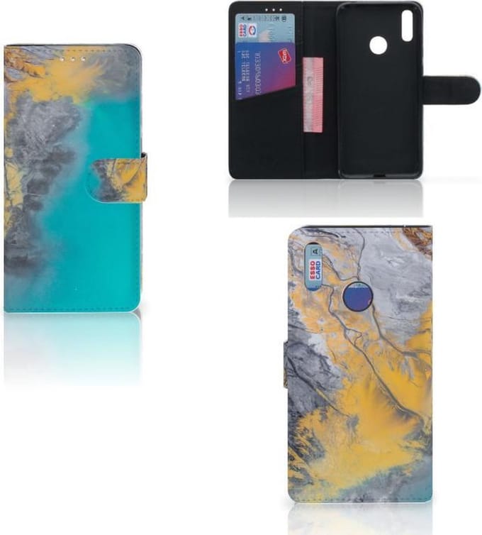 Huawei Y7 (2019) Bookcase Marble Blue Gold