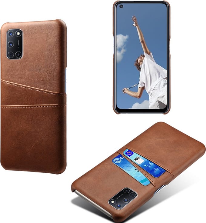 Back Cover met Opbergvakjes + PMMA Screenprotector voor OPPO A52 _ Donkerbruin