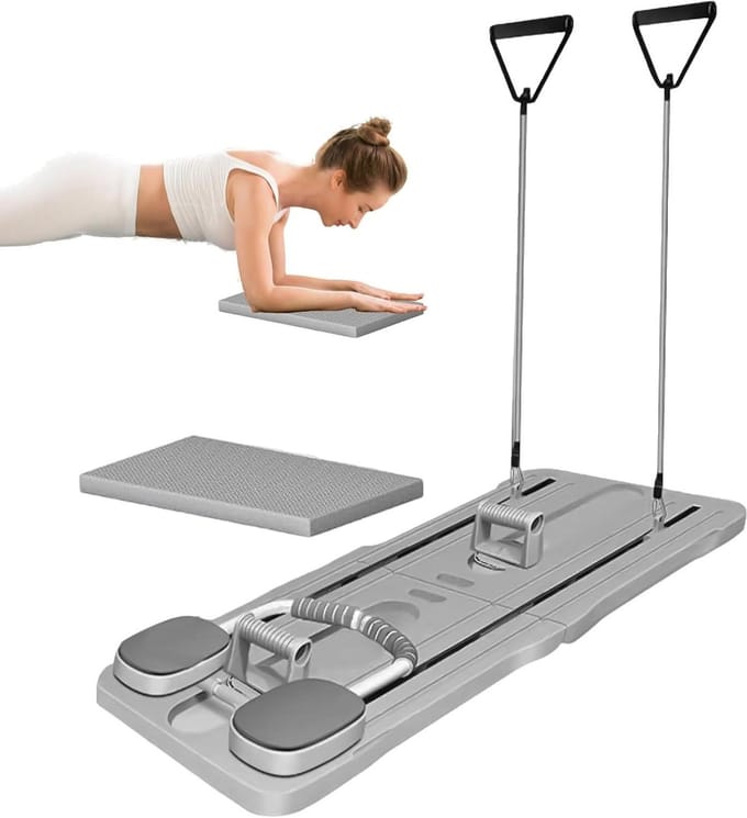 Abdominale Trainingsplank - Buikspierroller Pilates - Core Training - Automatische Terugslag - 105x40 cm - Grijs