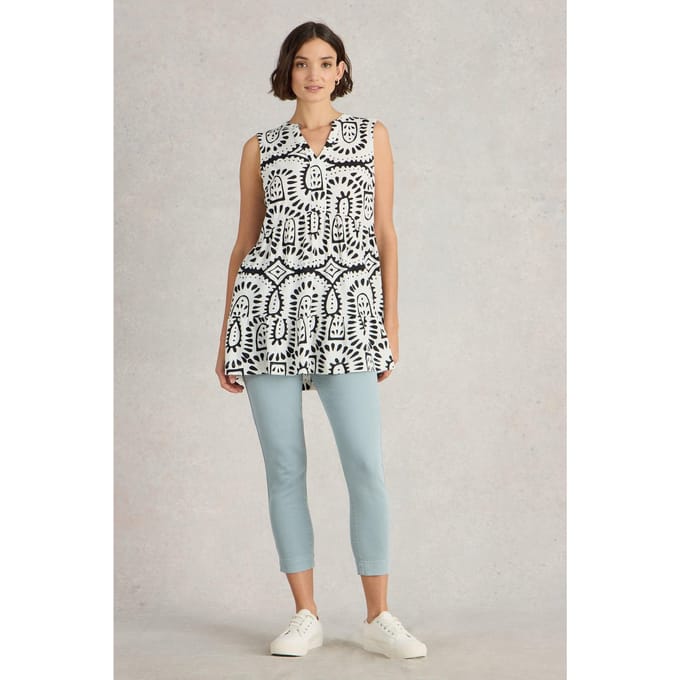 White Stuff Macie Sleeveless Tunic Ivory Print Größe: 8 REGULAR | Blusen Outlet | Damen | Weiß