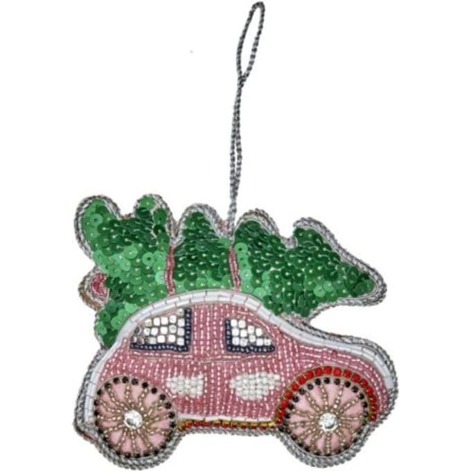 Rice kerst stoffen ornament met kralen car