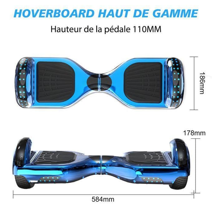 Hoverboard 6,5 Inch met Bluetooth en LED - RCB - Perfect Cadeau voor Kinderen Chroom Blauw blauw