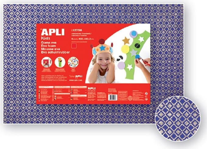 APLI Pochette 1 feuille de mousse caoutchouc - Bleu imprimées losanges argentés