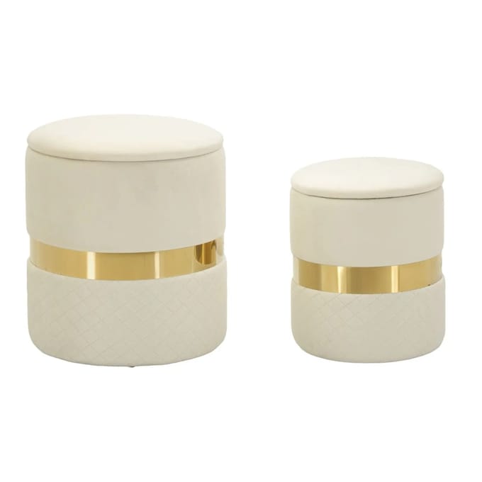 Opbergkruk Puff With Storage Sheffild Cream Set 2 Pcs Ø 37×42 cm