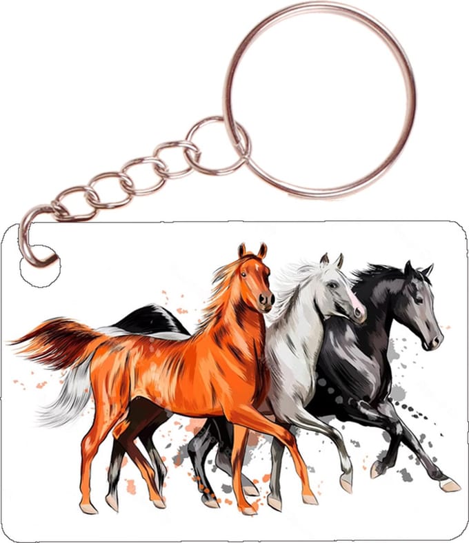 Sleutelhanger 6x4cm - Zwart - Wit - Bruin Paard Tekening