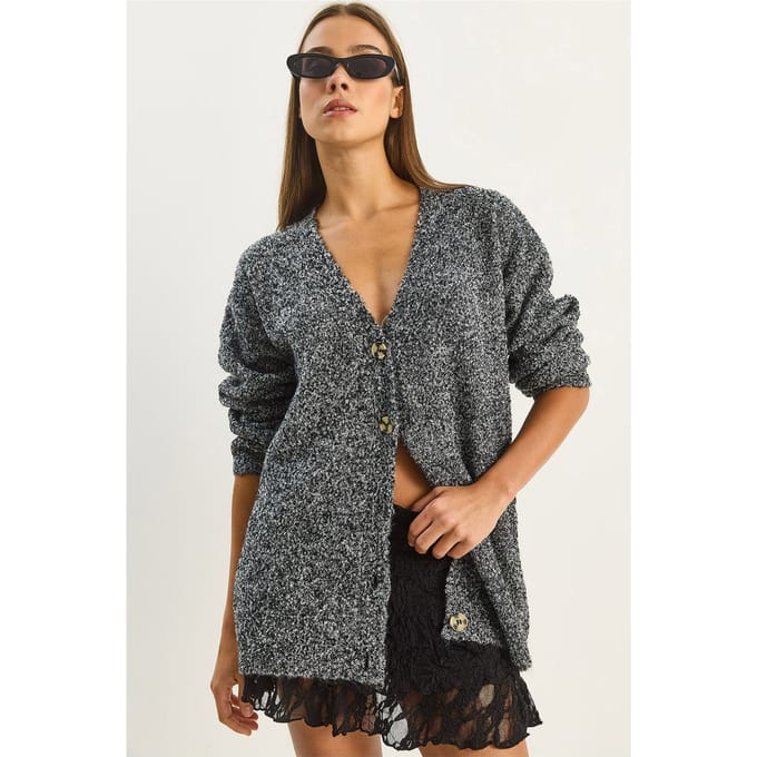 Gestructureerde V-hals Knopen Cardigan