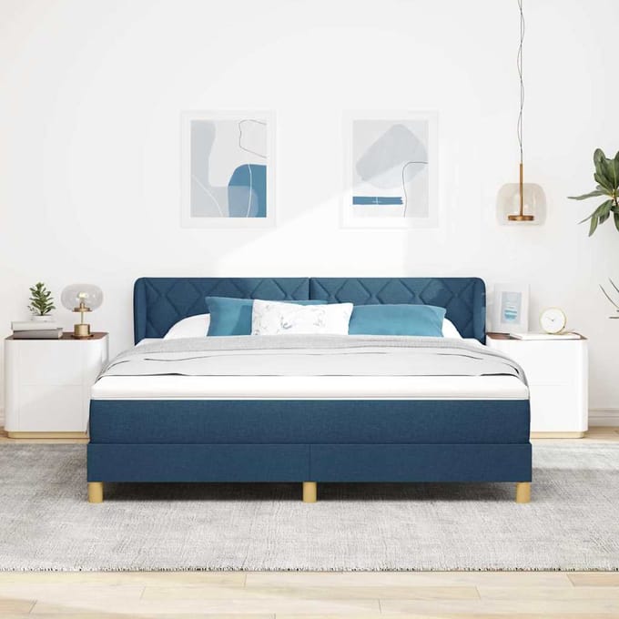 vidaXL - Boxspring - bed - met - hoofdeinde - Blauw - 180 - x - 200 - cm - Stof