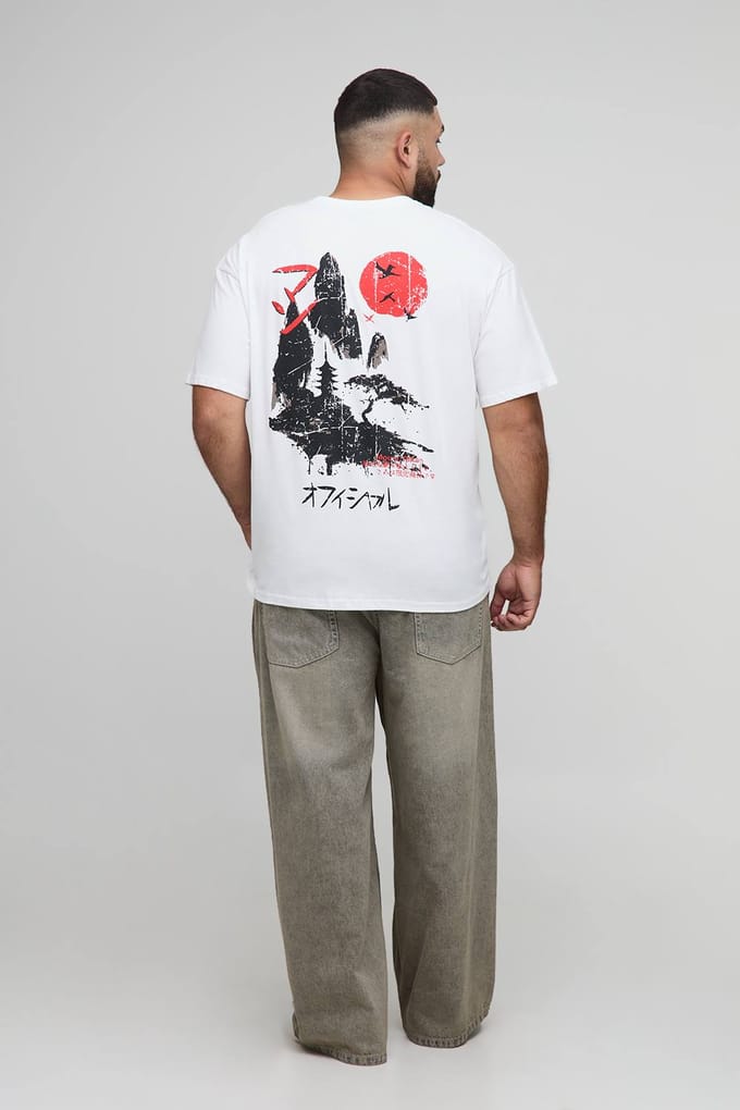 Plus Oversized Landschap Print T-Shirt | White | Size 3XL
