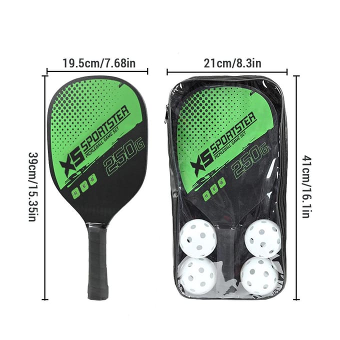 Ensemble de 2 raquettes de pickleball en bois avec 4 balles et sac de transport jaune