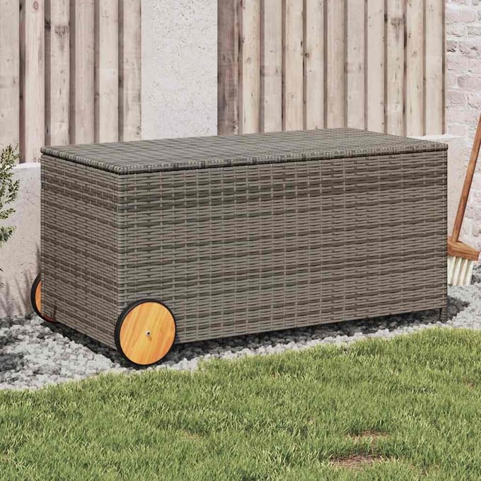 vidaXL - Tuinbox - met - wielen - 190 - L - poly - rattan - grijs