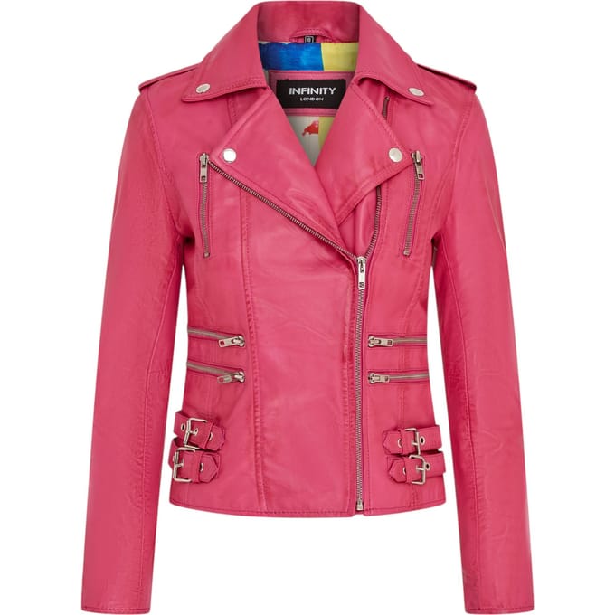 Dames leren fuchsia roze Brando bikerjack - Loddon