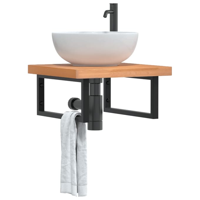 vidaXL - Badkamer - wandschap - staal - en - massief - beukenhout