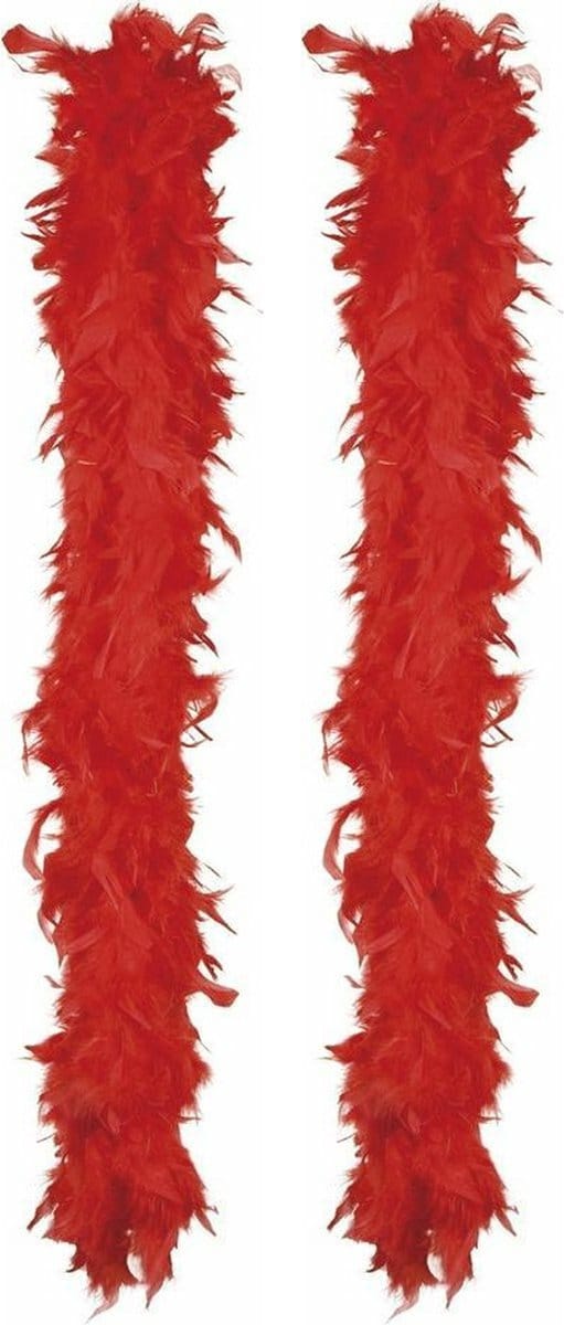 Boland Carnaval verkleed boa met veren - 2x - rood - 180 cm - 80 gram - Glitter and Glamour
