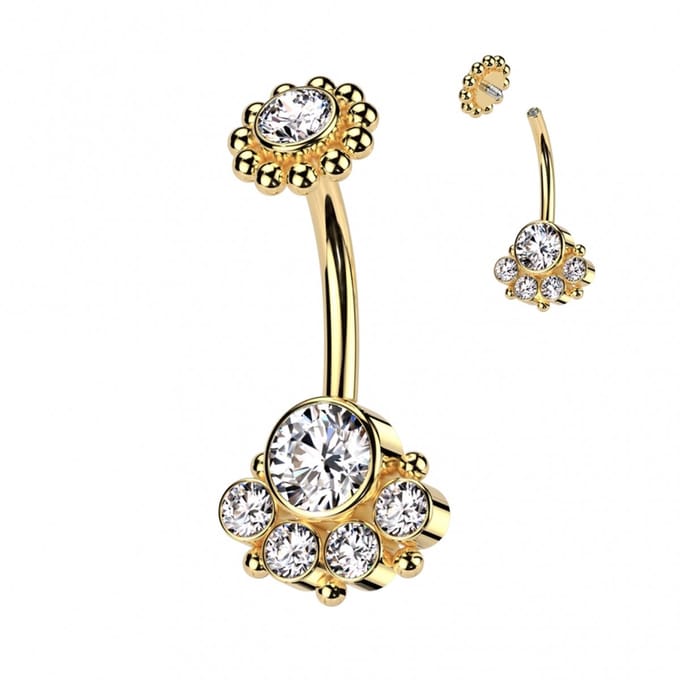 Navelpiercing PVD beaded balls rondom - goud - LMPiercings