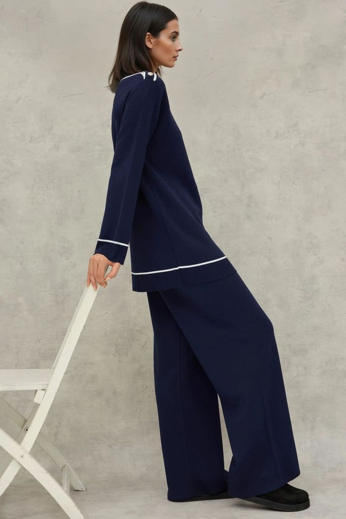 Knopen Gedetailleerde Trui & Wijde Pantalon Co-ord Set