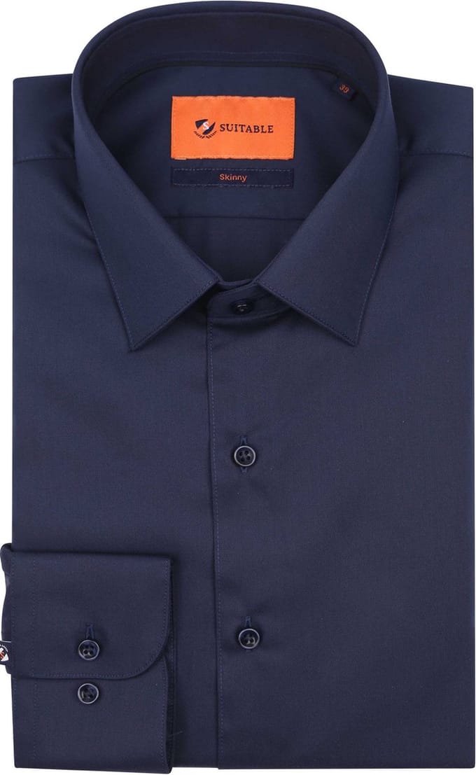 Suitable Twill Overhemd Donkerblauw (navy) - Maat 41 - Heren - Overhemden Formeel