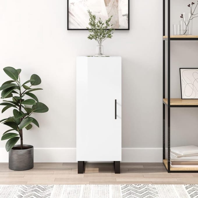 Modern Dressoir - Opbergkast Hout - Woonkamer Inrichting - Drie Ruime Vakken - 90 cm Hoog - Hoogglans Wit