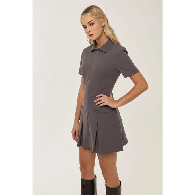 Polo Kraag Plisségordijn Mini-jurk