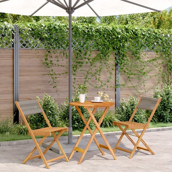 vidaXL - 3-delige - Bistroset - polypropeen - en - massief - hout - grijs
