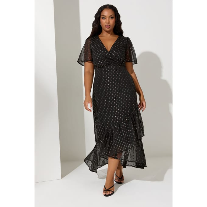 Yours London Wikkeljurk Met Metallic Dobbyprint In Zwart Size 46