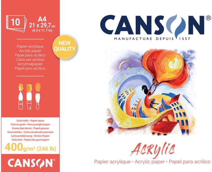CANSON acrylpapierblok, 240 x 330 mm, 400 g/m², 10 vel