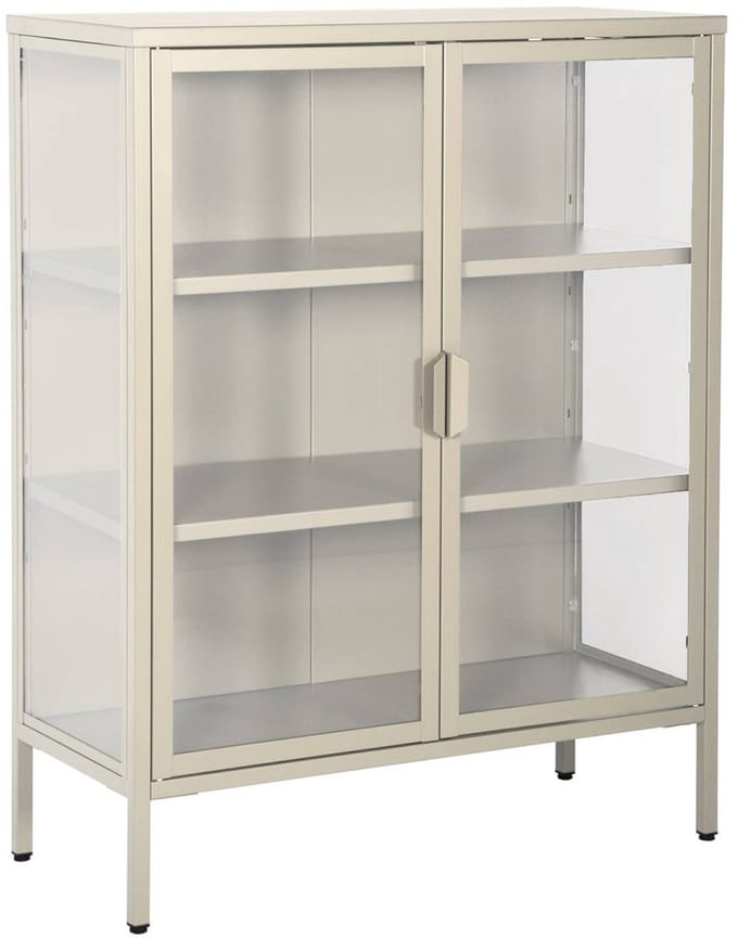 sweeek - Vitrinekastje gehard glas en staal 2 deuren 2 planken 80cm - arkansas