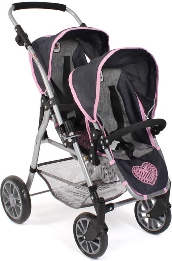 Twinny buggy voor poppen, Donkerblauw - antraciet mix