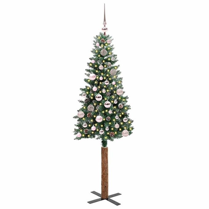 vidaXL - Slanke - Kerstboom - Groen - 150 - cm - PVC - en - massief - dennenhout