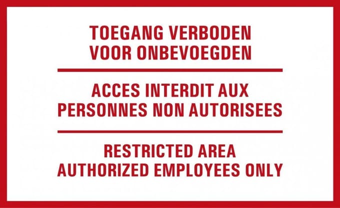 Toegang verboden tekstbord kunsstof , drietalig 300 x 400 mm