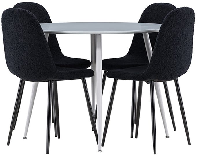 Plaza eethoek tafel Ø100cm en 4 teddy stoelen grijs.