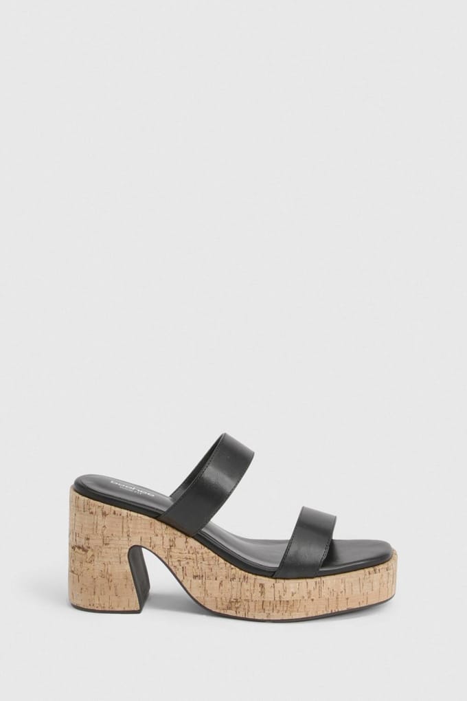 boohoo Dames Brede Pasvorm Kurk Dubbele Band Plateau | Black | Maat: 3