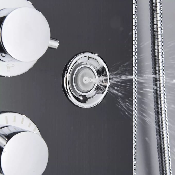 Douchepaneel Regendouche, groot massagepaneel mini-jets, zwart met LED verlichting en Display