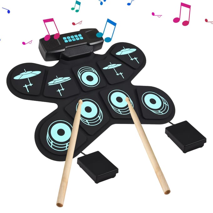 Elektronische Drumset Hand Roll Drumset 9 Pads Dual Speaker Oplaadbaar Vakantie Verjaardagscadeau zwart