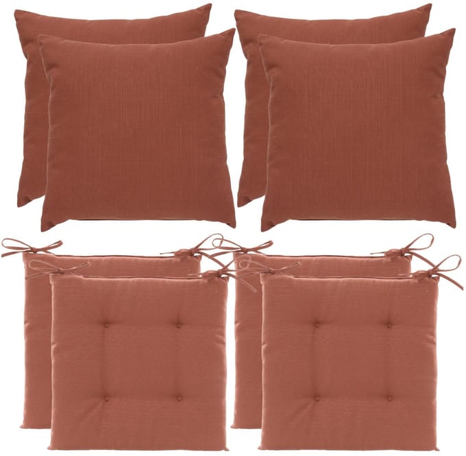Hesperide 4x stoelkussen + 4x sierkussen - terracotta - polyester - uv/waterbestendig