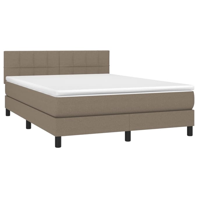 vidaXL - Boxspring - met - matras - en - LED - stof - taupe - 140x190 - cm