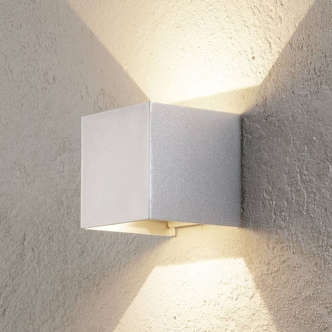 ORION LED buiten wandlamp Cube, aluminiumkleurig, metaal, 10 cm, up/down