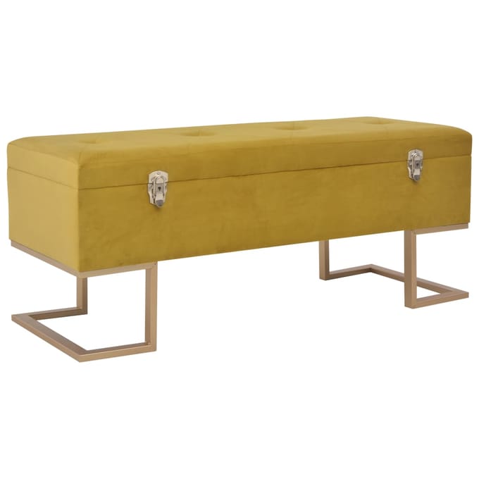 vidaXL - Bankje - met - opbergvak - 105 - cm - fluweel - mosterdkleurig