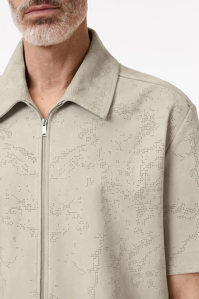 John Varvatos Wade Ss Collared Zip Up Perforated Leath Chalk Taglia: 46 | Giacche leggere Outlet | Uomo