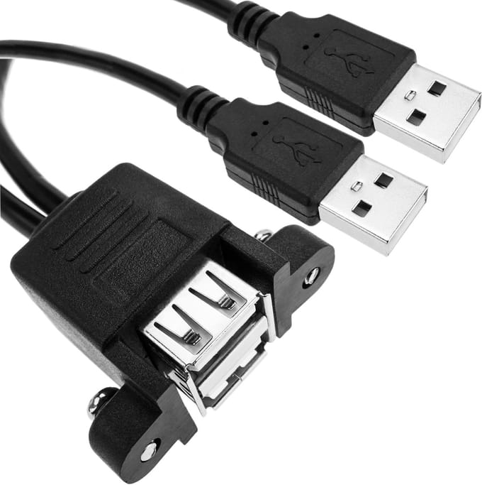 BeMatik - USB 2.0 Male X2 naar USB Female Dual Panel-adapter