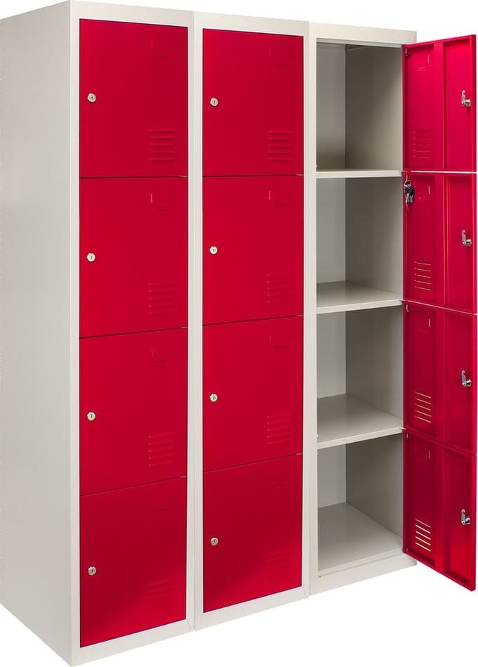3x lockerkast metaal vierdeurs - rood - h180xb38xd45 cm - flatpack