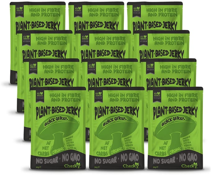 Cherky | ECO Plant Based Jerky | Black Garlic & Coffee | 12 Stuks | 12 x 30g