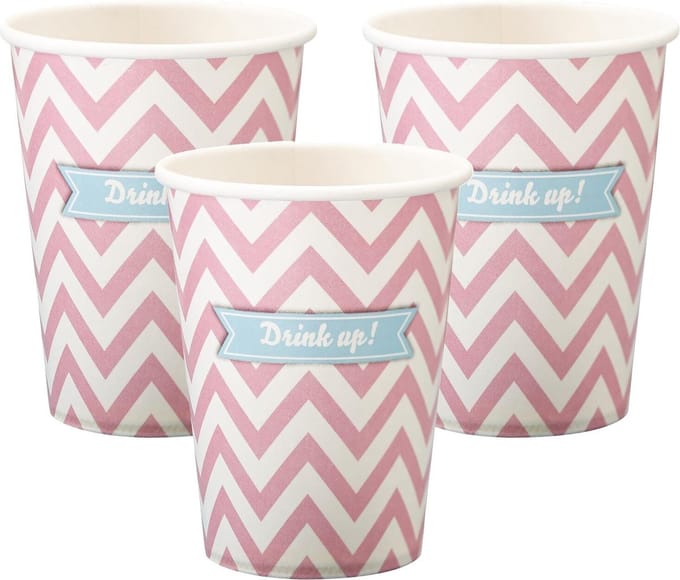 Chevron Divine wegwerp bekers - roze (8 stuks)